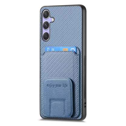 For Samsung Galaxy S25 Ultra 5G Carbon Fiber Card Bag Fold Stand Phone Case(Blue) - Galaxy S25 Ultra 5G Cases by PMC Jewellery | Online Shopping South Africa | PMC Jewellery | Buy Now Pay Later Mobicred