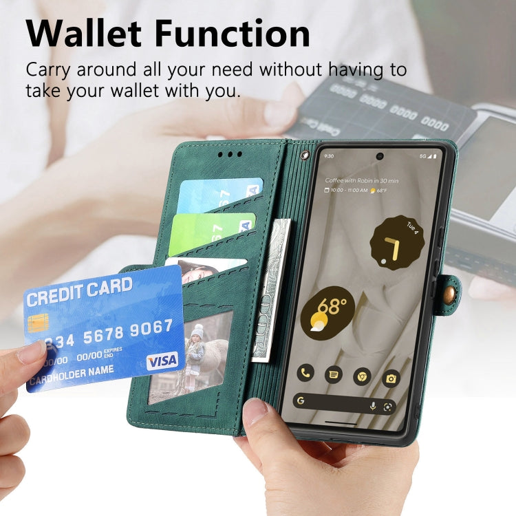 For Google Pixel 9 Geometric Zipper Wallet Side Buckle Leather Phone Case(Green) - Google Cases by PMC TechLife | Online Shopping South Africa | PMC TechLife | Buy Now Pay Later Mobicred