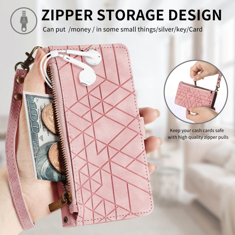 For Google Pixel 9 Geometric Zipper Wallet Side Buckle Leather Phone Case(Red) - Google Cases by PMC TechLife | Online Shopping South Africa | PMC TechLife | Buy Now Pay Later Mobicred