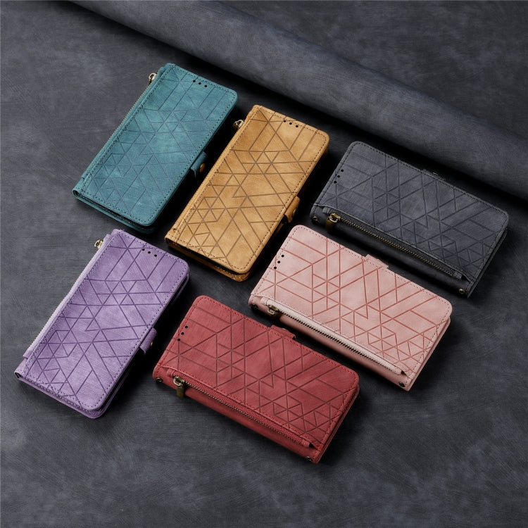 For Google Pixel 9 Geometric Zipper Wallet Side Buckle Leather Phone Case(Brown) - Google Cases by PMC TechLife | Online Shopping South Africa | PMC TechLife | Buy Now Pay Later Mobicred