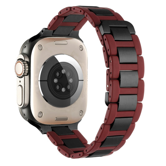 For Apple Watch Series 8 45mm Rubber Stainless Steel Magnetic Watch Band(Wine+Black) - Watch Bands by PMC Jewellery | Online Shopping South Africa | PMC Jewellery