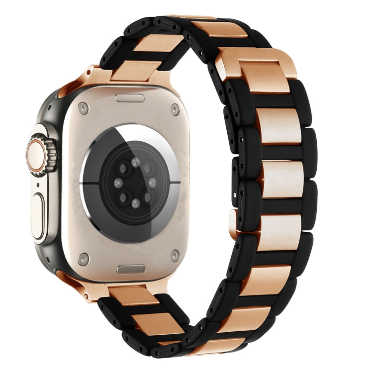 For Apple Watch SE 2022 44mm Rubber Stainless Steel Magnetic Watch Band(Black+Rose Gold) - Watch Bands by PMC Jewellery | Online Shopping South Africa | PMC Jewellery