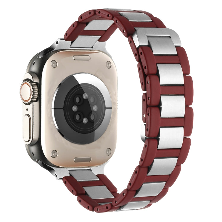 For Apple Watch Series 6 40mm Rubber Stainless Steel Magnetic Watch Band(Wine+Silver) - Watch Bands by PMC Jewellery | Online Shopping South Africa | PMC Jewellery