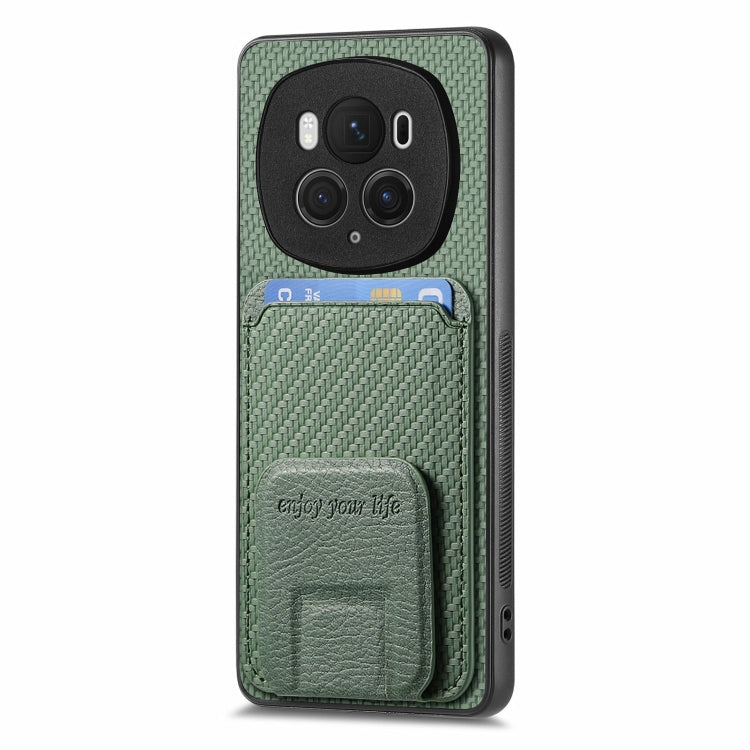 For Honor Magic6 Pro Carbon Fiber Card Bag Fold Stand Phone Case(Green) - Honor Cases by PMC Jewellery | Online Shopping South Africa | PMC Jewellery | Buy Now Pay Later Mobicred