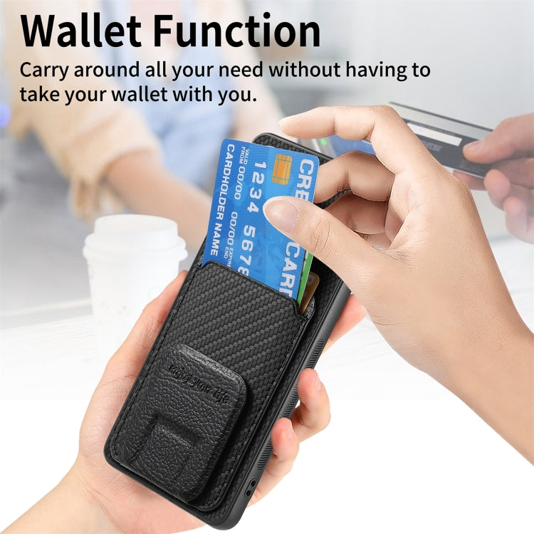 For Google Pixel 7 Carbon Fiber Card Bag Fold Stand Phone Case(Black) - Google Cases by PMC TechLife | Online Shopping South Africa | PMC TechLife