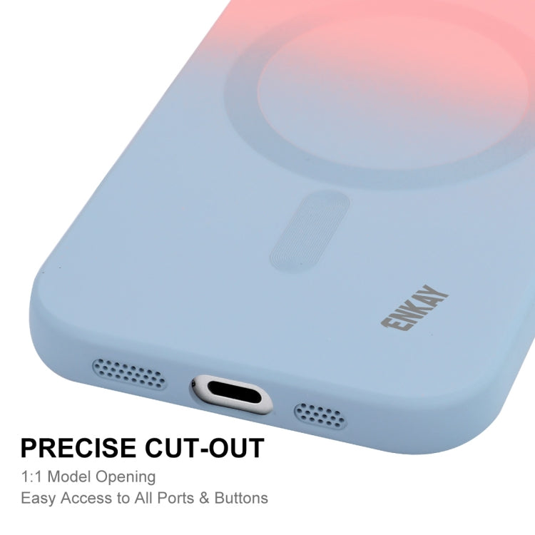 For iPhone 16 Plus ENKAY Hat-Prince MagSafe Rainbow Gradient Silicone Phone Case with Lens Film(Green Blue) - iPhone 16 Plus Cases by ENKAY | Online Shopping South Africa | PMC Jewellery | Buy Now Pay Later Mobicred