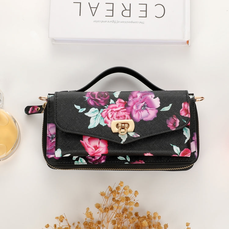 For Samsung Galaxy S24 5G Flower Multi-functional Crossbody Zipper Wallet Leather Phone Case(Black) - Galaxy S24 5G Cases by PMC Jewellery | Online Shopping South Africa | PMC Jewellery | Buy Now Pay Later Mobicred