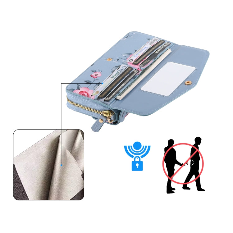 For Samsung Galaxy S24 5G Flower Multi-functional Crossbody Zipper Wallet Leather Phone Case(Blue) - Galaxy S24 5G Cases by PMC Jewellery | Online Shopping South Africa | PMC Jewellery | Buy Now Pay Later Mobicred