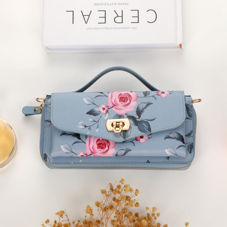 For Samsung Galaxy S24+ 5G Flower Multi-functional Crossbody Zipper Wallet Leather Phone Case(Blue) - Galaxy S24+ 5G Cases by PMC Jewellery | Online Shopping South Africa | PMC Jewellery | Buy Now Pay Later Mobicred