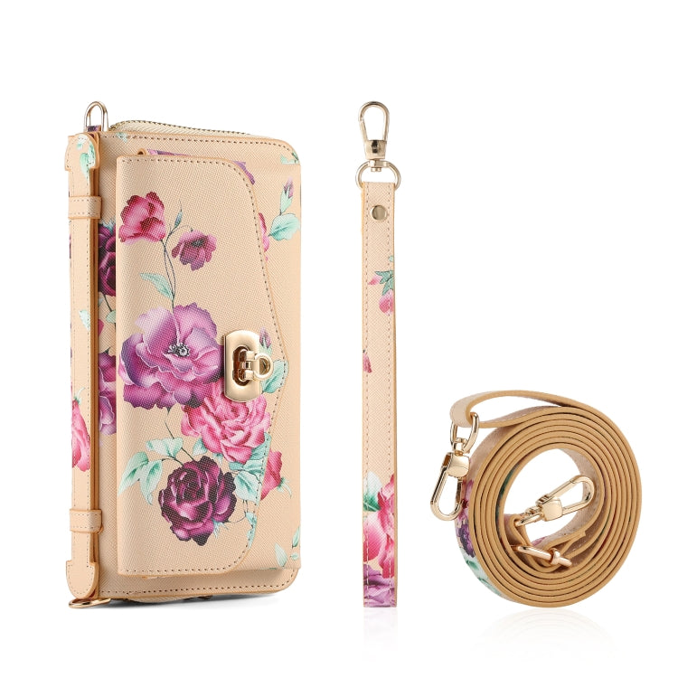 For Samsung Galaxy S24+ 5G Flower Multi-functional Crossbody Zipper Wallet Leather Phone Case(Yellow) - free shipping - PMC Jewellery - Order now!