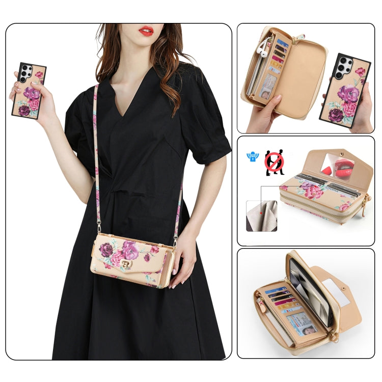 For Samsung Galaxy S24+ 5G Flower Multi-functional Crossbody Zipper Wallet Leather Phone Case(Yellow) - free shipping - PMC Jewellery - Order now!