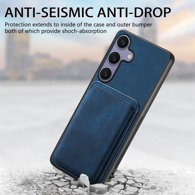 For Samsung Galaxy S25 5G Retro Leather Card Bag Magnetic Phone Case(Blue) - Galaxy S25 5G Cases by PMC Jewellery | Online Shopping South Africa | PMC Jewellery | Buy Now Pay Later Mobicred