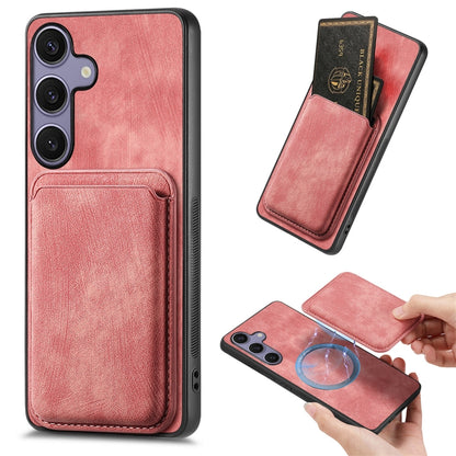 For Samsung Galaxy S25 5G Retro Leather Card Bag Magnetic Phone Case(Pink) - Galaxy S25 5G Cases by PMC Jewellery | Online Shopping South Africa | PMC Jewellery | Buy Now Pay Later Mobicred