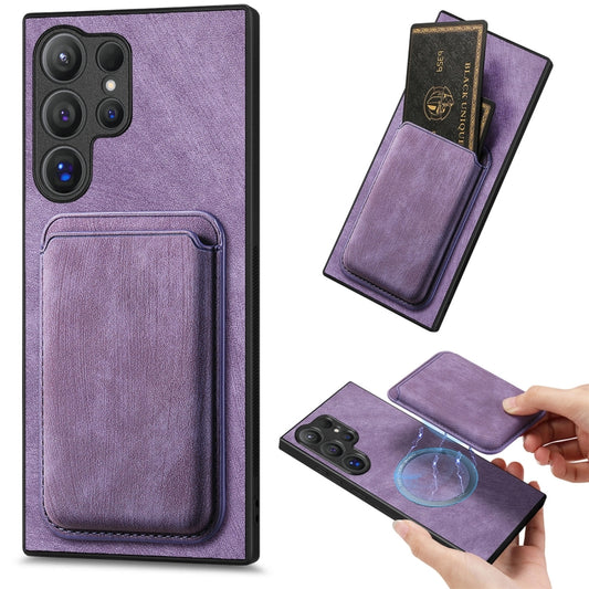 For Samsung Galaxy S25 Ultra 5G Retro Leather Card Bag Magnetic Phone Case(Purple) - Galaxy S25 Ultra 5G Cases by PMC Jewellery | Online Shopping South Africa | PMC Jewellery | Buy Now Pay Later Mobicred