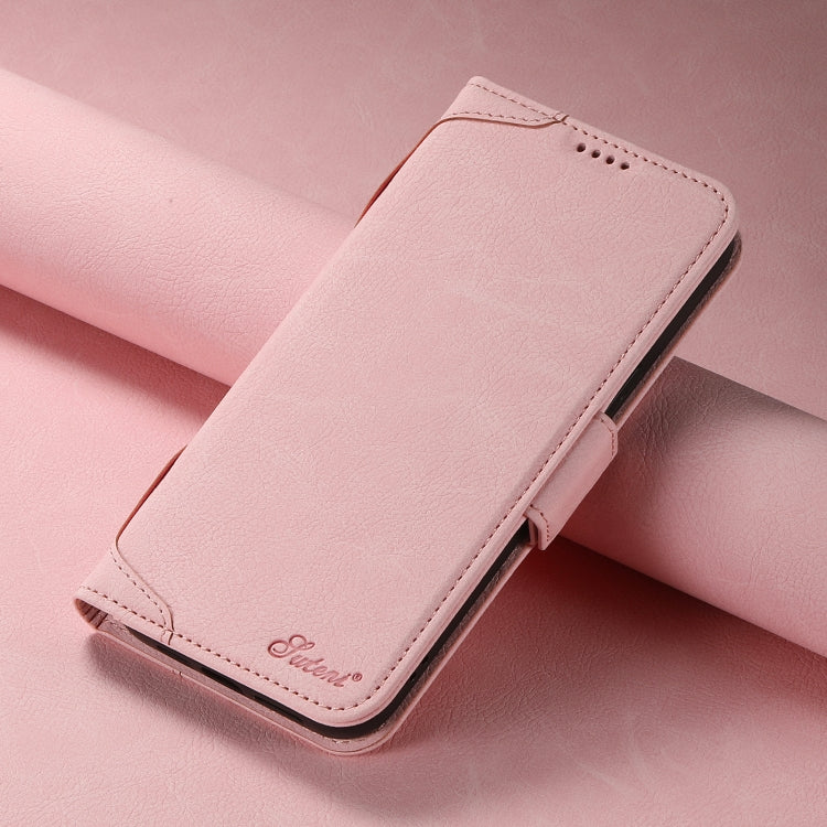 For iPhone 12 / 12 Pro SUTENI J07 Multifunctional Horizontal Flip Magsafe Leather Phone Case(Pink) - iPhone 12 / 12 Pro Cases by Suteni | Online Shopping South Africa | PMC Jewellery | Buy Now Pay Later Mobicred