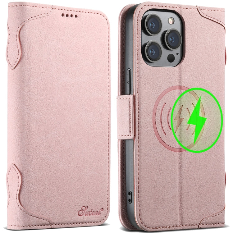 For iPhone 12 Pro Max SUTENI J07 Multifunctional Horizontal Flip Magsafe Leather Phone Case(Pink) - free shipping - PMC Jewellery - Order now!