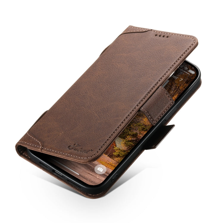 For iPhone 14 Plus SUTENI J07 Multifunctional Horizontal Flip Magsafe Leather Phone Case(Brown) - iPhone 14 Plus Cases by Suteni | Online Shopping South Africa | PMC Jewellery | Buy Now Pay Later Mobicred