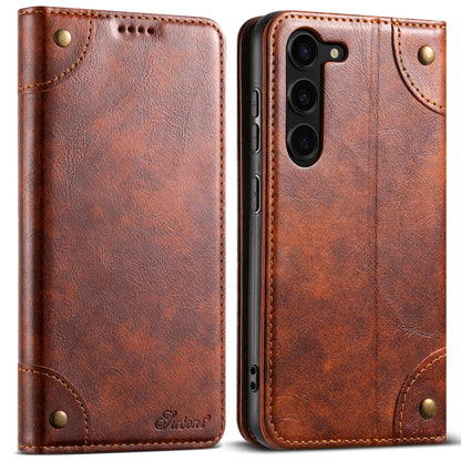 For Samsung Galaxy S24+ 5G Suteni Baroque Calf Texture Buckle Wallet Leather Phone Case(Khaki) - Galaxy S24+ 5G Cases by Suteni | Online Shopping South Africa | PMC Jewellery | Buy Now Pay Later Mobicred