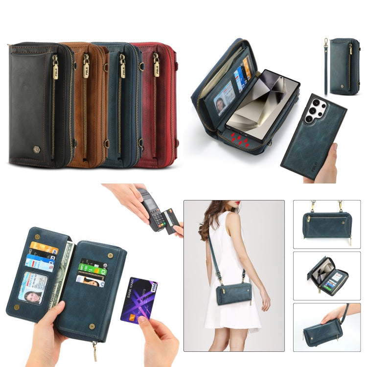 For Samsung Galaxy S24 Ultra 5G Crossbody Multi-functional Zipper Wallet Leather Phone Case(Red) - Galaxy S24 Ultra 5G Cases by PMC Jewellery | Online Shopping South Africa | PMC Jewellery | Buy Now Pay Later Mobicred