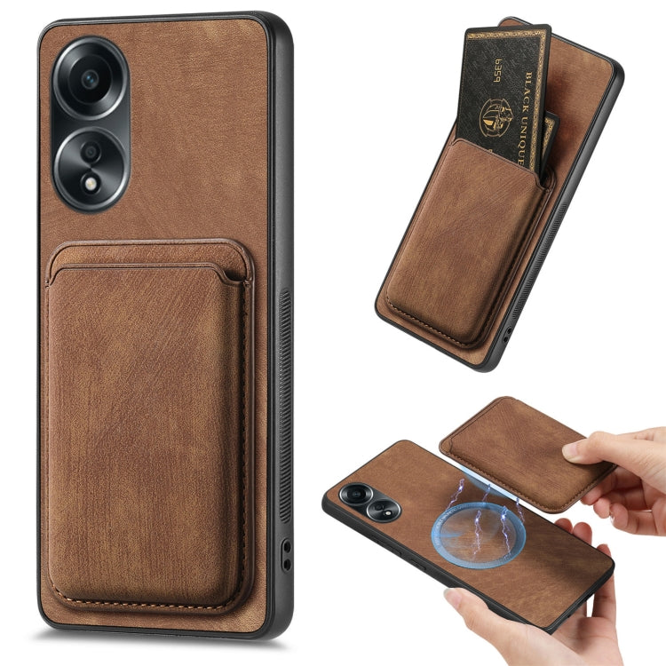 For OPPO A58 4G Retro Leather Card Bag Magnetic Phone Case(Brown) - OPPO Cases by PMC TechLife | Online Shopping South Africa | PMC TechLife | Buy Now Pay Later Mobicred