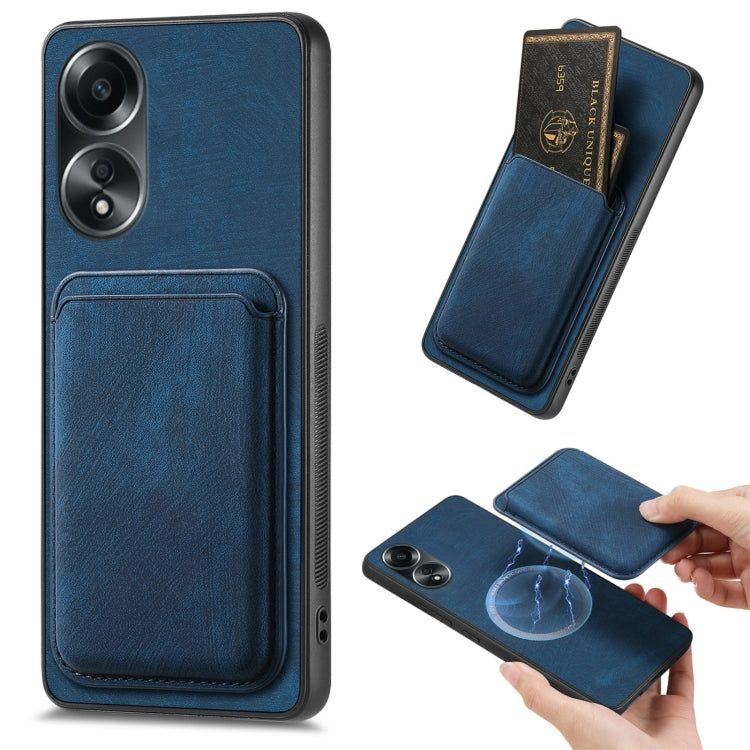 For OPPO A58 4G Retro Leather Card Bag Magnetic Phone Case(Blue) - OPPO Cases by PMC TechLife | Online Shopping South Africa | PMC TechLife | Buy Now Pay Later Mobicred