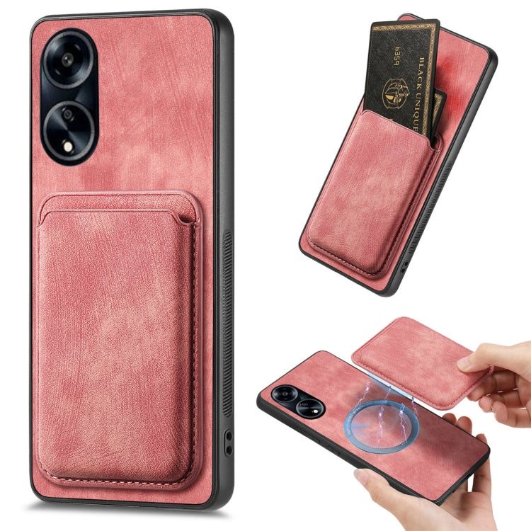 For OPPO A1 5G Retro Leather Card Bag Magnetic Phone Case(Pink) - OPPO Cases by PMC TechLife | Online Shopping South Africa | PMC TechLife | Buy Now Pay Later Mobicred