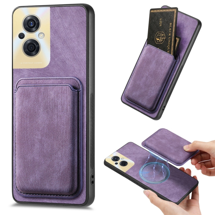 For OPPO Reno8 Z Retro Leather Card Bag Magnetic Phone Case(Purple) - OPPO Cases by PMC Jewellery | Online Shopping South Africa | PMC Jewellery | Buy Now Pay Later Mobicred