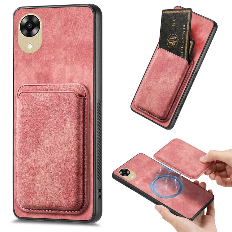 For OPPO A17K Retro Leather Card Bag Magnetic Phone Case(Pink) - OPPO Cases by PMC TechLife | Online Shopping South Africa | PMC TechLife | Buy Now Pay Later Mobicred