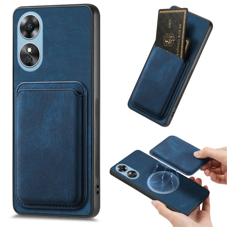 For OPPO A17 Retro Leather Card Bag Magnetic Phone Case(Blue) - OPPO Cases by PMC Jewellery | Online Shopping South Africa | PMC Jewellery | Buy Now Pay Later Mobicred