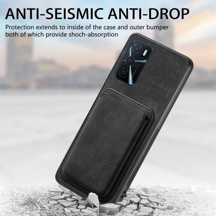 For OPPO A57 5G Retro Leather Card Bag Magnetic Phone Case(Black) - OPPO Cases by PMC TechLife | Online Shopping South Africa | PMC TechLife | Buy Now Pay Later Mobicred