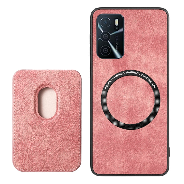 For OPPO Reno7 4G Retro Leather Card Bag Magnetic Phone Case(Pink) - OPPO Cases by PMC Jewellery | Online Shopping South Africa | PMC Jewellery | Buy Now Pay Later Mobicred