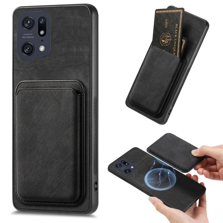 For OPPO Find X5 Pro Retro Leather Card Bag Magnetic Phone Case(Black) - OPPO Cases by PMC TechLife | Online Shopping South Africa | PMC TechLife | Buy Now Pay Later Mobicred