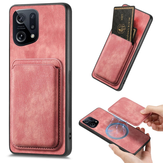 For OPPO Find X5 Retro Leather Card Bag Magnetic Phone Case(Pink) - OPPO Cases by PMC Jewellery | Online Shopping South Africa | PMC Jewellery | Buy Now Pay Later Mobicred