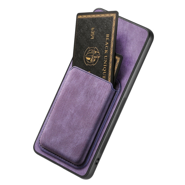 For OPPO Reno7 Pro 5G Retro Leather Card Bag Magnetic Phone Case(Purple) - OPPO Cases by PMC TechLife | Online Shopping South Africa | PMC TechLife | Buy Now Pay Later Mobicred