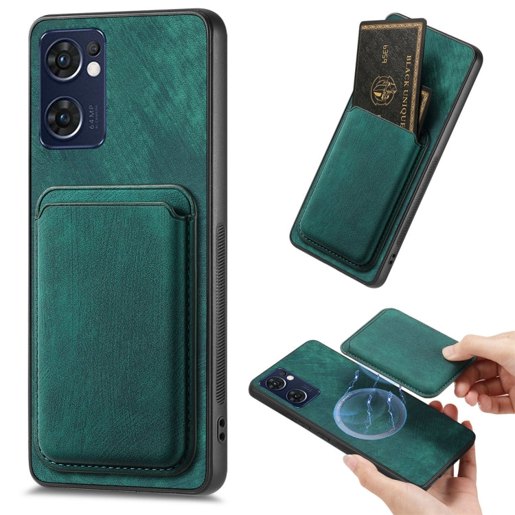 For OPPO Reno7 5G Retro Leather Card Bag Magnetic Phone Case(Green) - OPPO Cases by PMC Jewellery | Online Shopping South Africa | PMC Jewellery | Buy Now Pay Later Mobicred