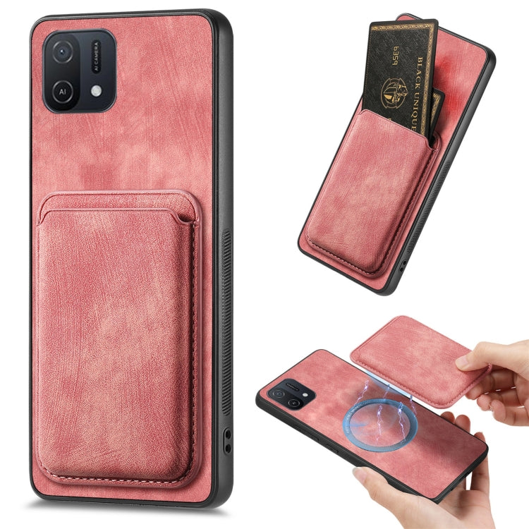 For OPPO A16K Retro Leather Card Bag Magnetic Phone Case(Pink) - OPPO Cases by PMC TechLife | Online Shopping South Africa | PMC TechLife | Buy Now Pay Later Mobicred