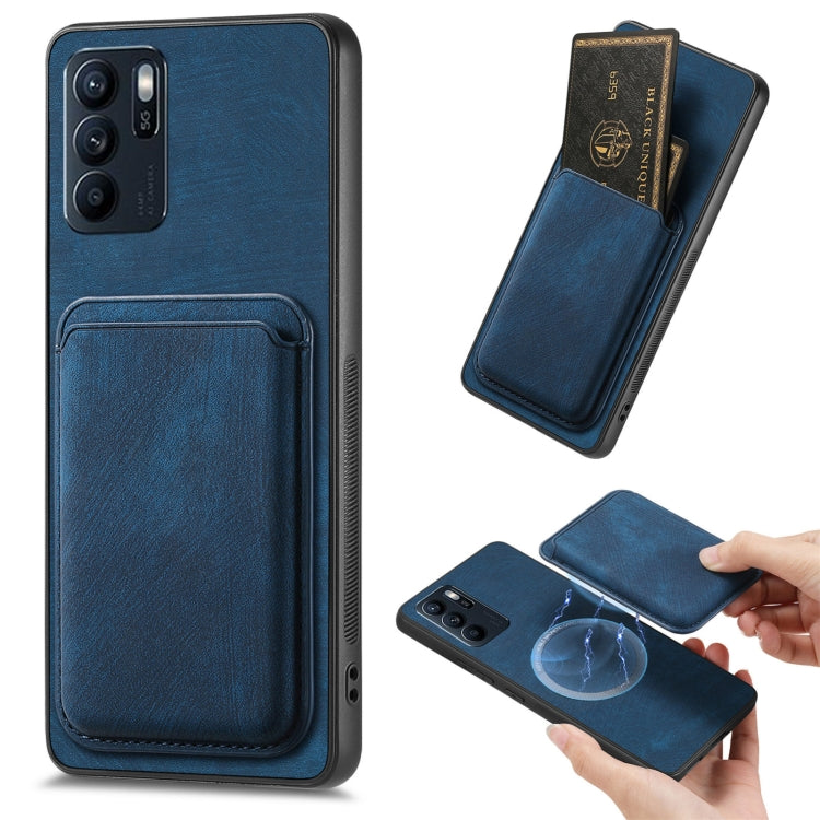 For OPPO Reno6 Z Retro Leather Card Bag Magnetic Phone Case(Blue) - free shipping - PMC TechLife - Order now!