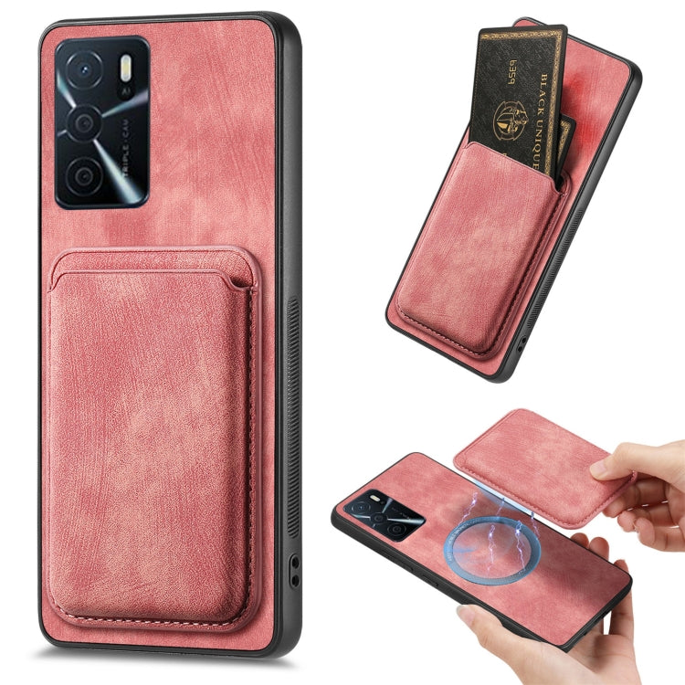 For OPPO A16 Retro Leather Card Bag Magnetic Phone Case(Pink) - OPPO Cases by PMC TechLife | Online Shopping South Africa | PMC TechLife | Buy Now Pay Later Mobicred
