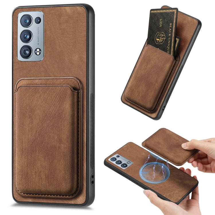 For OPPO Reno6 Pro+ Retro Leather Card Bag Magnetic Phone Case(Brown) - OPPO Cases by PMC TechLife | Online Shopping South Africa | PMC TechLife | Buy Now Pay Later Mobicred