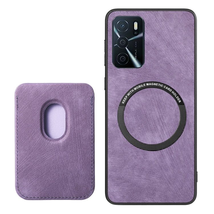 For OPPO F19 Retro Leather Card Bag Magnetic Phone Case(Purple) - OPPO Cases by PMC Jewellery | Online Shopping South Africa | PMC Jewellery | Buy Now Pay Later Mobicred