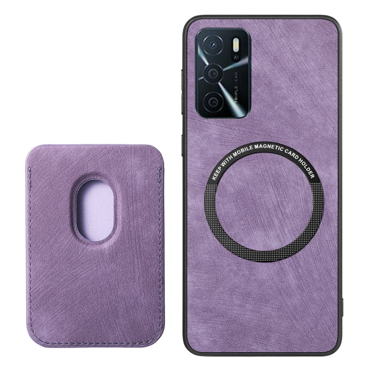 For OPPO F19 Pro+ Retro Leather Card Bag Magnetic Phone Case(Purple) - OPPO Cases by PMC Jewellery | Online Shopping South Africa | PMC Jewellery | Buy Now Pay Later Mobicred