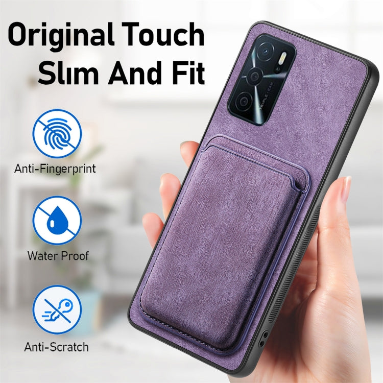 For OPPO F19 Pro+ Retro Leather Card Bag Magnetic Phone Case(Purple) - OPPO Cases by PMC Jewellery | Online Shopping South Africa | PMC Jewellery | Buy Now Pay Later Mobicred