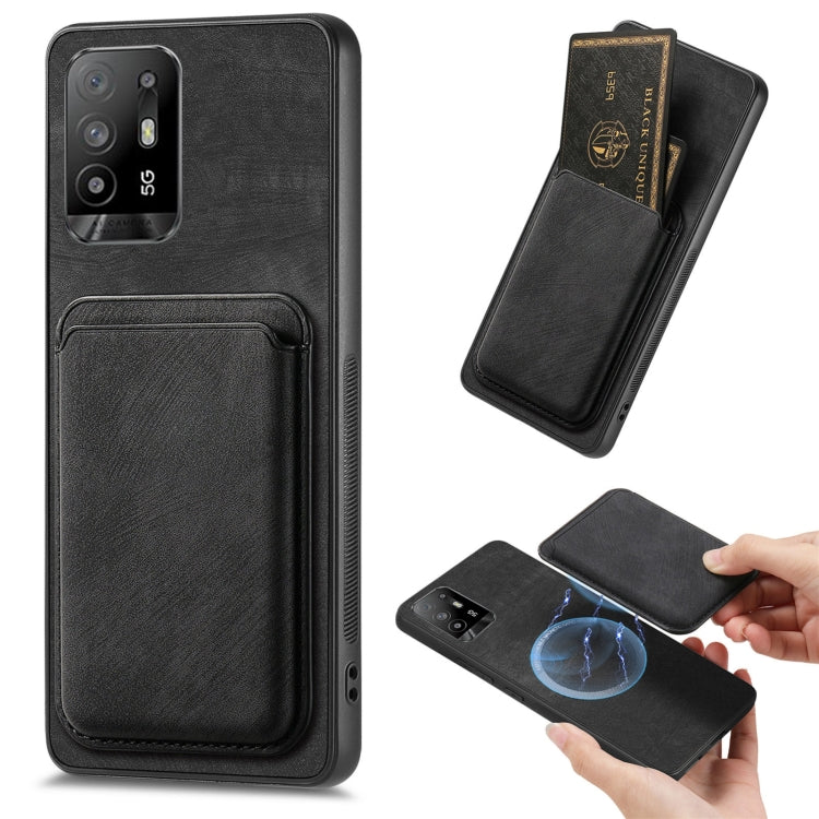 For OPPO F19 Pro+ Retro Leather Card Bag Magnetic Phone Case(Black) - OPPO Cases by PMC Jewellery | Online Shopping South Africa | PMC Jewellery | Buy Now Pay Later Mobicred