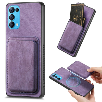 For OPPO Reno5 5G Retro Leather Card Bag Magnetic Phone Case(Purple) - OPPO Cases by PMC Jewellery | Online Shopping South Africa | PMC Jewellery | Buy Now Pay Later Mobicred