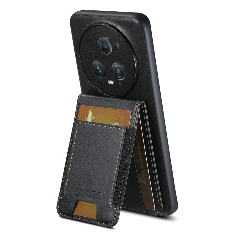 For Honor Magic6 Pro Suteni H03 Oil Wax Leather Wallet Stand Back Phone Case(Black) - Honor Cases by Suteni | Online Shopping South Africa | PMC Jewellery | Buy Now Pay Later Mobicred