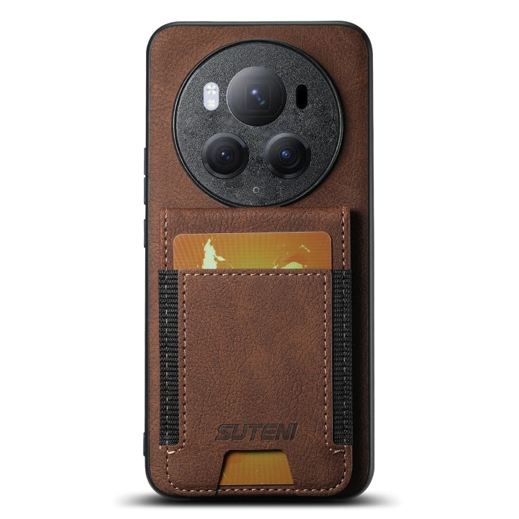 For Honor Magic6 Pro Suteni H03 Litchi Leather Card Bag Stand Back Phone Case(Brown) - Honor Cases by Suteni | Online Shopping South Africa | PMC Jewellery | Buy Now Pay Later Mobicred