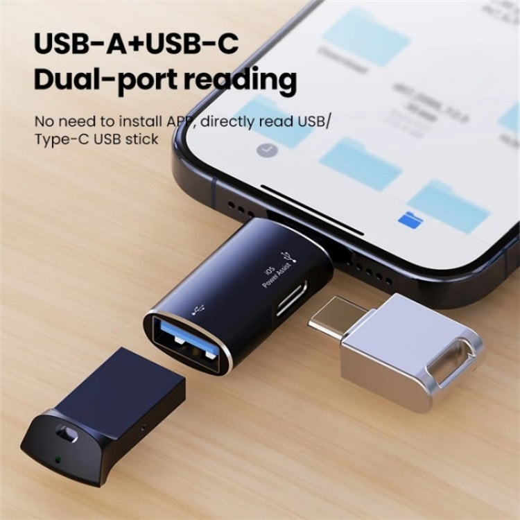 JS-103 8 Pin Male to USB+Type-C Female OTG Adapter(Silver) - Converter & Adapter by PMC TechLife | Online Shopping South Africa | PMC TechLife