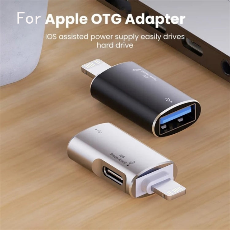 JS-103 8 Pin Male to USB+Type-C Female OTG Adapter(Silver) - Converter & Adapter by PMC TechLife | Online Shopping South Africa | PMC TechLife