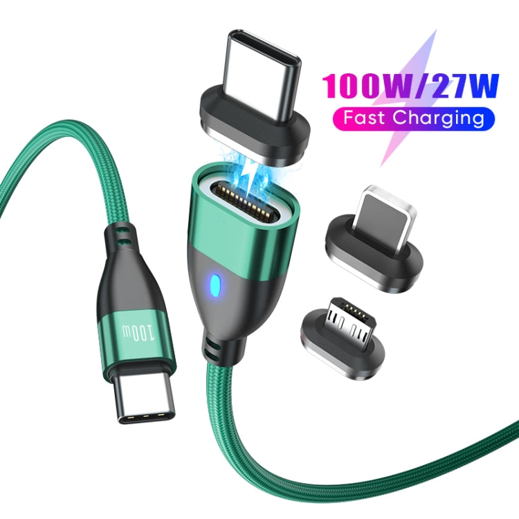 ENKAY 3 in 1 PD100W Type-C to Type-C / 8 Pin / Micro USB Magnetic Fast Charging Cable, Cable Length:1m(Green) - free shipping - PMC Jewellery - Order now!