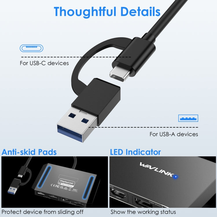 WAVLINK WL-UG69DH2 Dual Monitor USB+Type-C to Dual 4K HD DisplayPort Adapter Splitter(Silver) - Splitter by WAVLINK | Online Shopping South Africa | PMC Jewellery | Buy Now Pay Later Mobicred